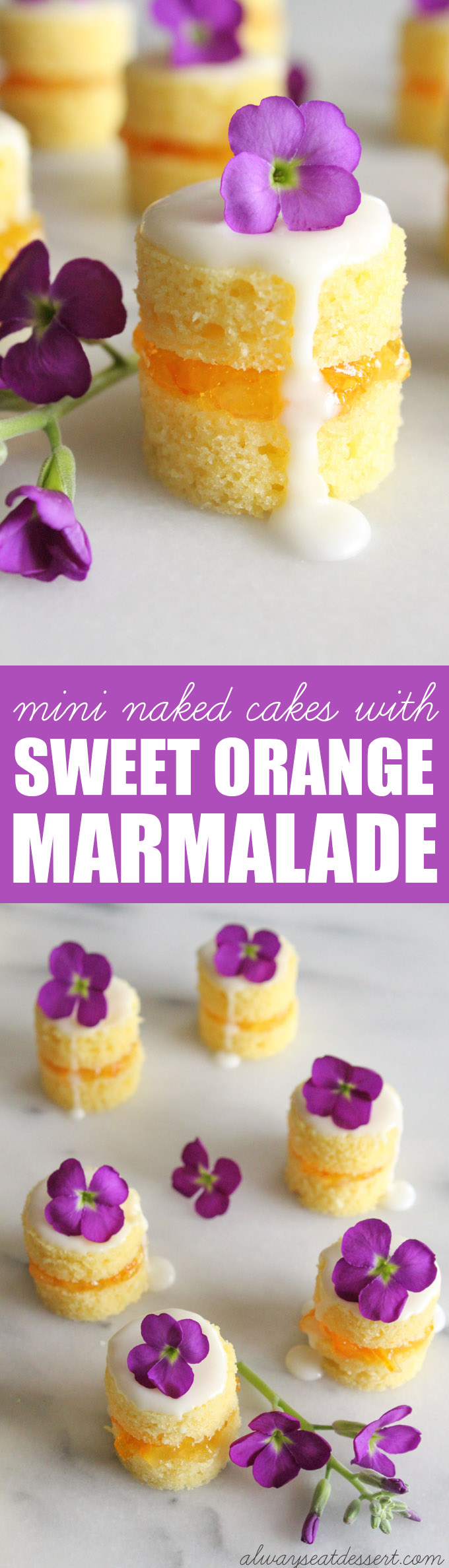 These mini naked cakes filled with sweet and tangy orange marmalade and garnished with fresh flowers are an elegant treat for a springtime brunch. They may look fancy, but they're simple to make.