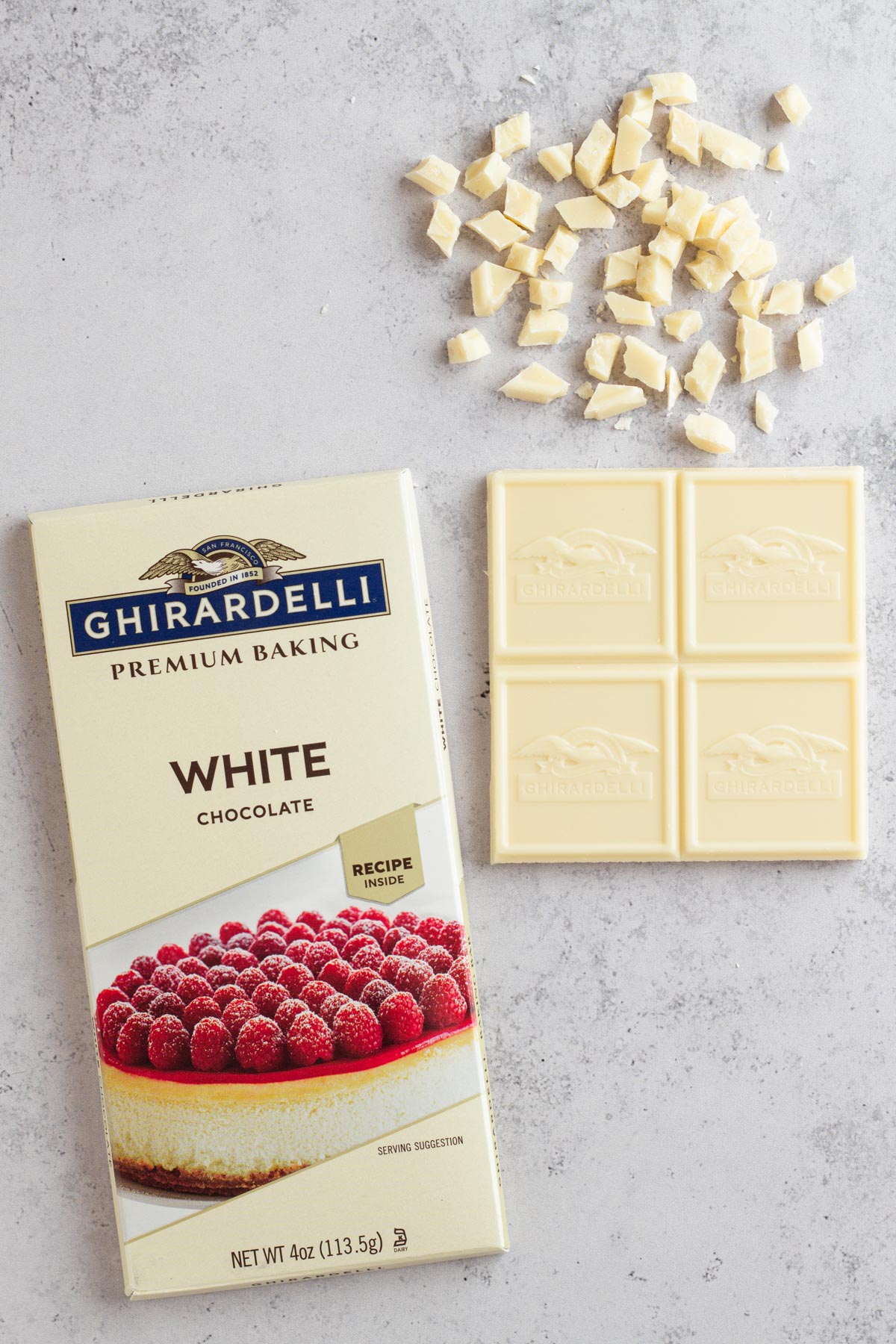 white chocolate baking bar on a gray surface