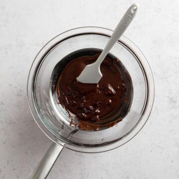 overhead view of melting chocolate in a double boiler
