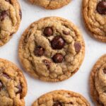 Overhead view of cookies on a white background.